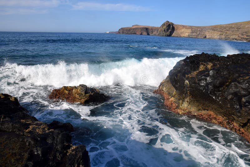 Las salinas Agaete coast	and sea wave. Las salinas Agaete coast	and sea wave