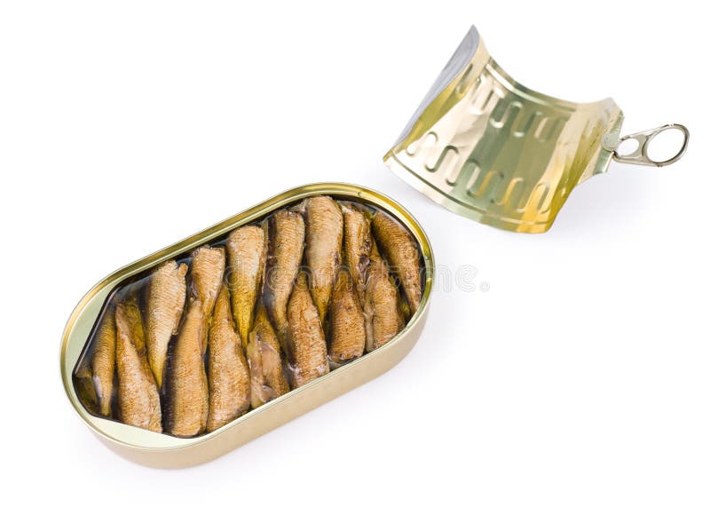 Lata Aberta Dos Arenques Pequenos Imagem de Stock - Imagem de alimento