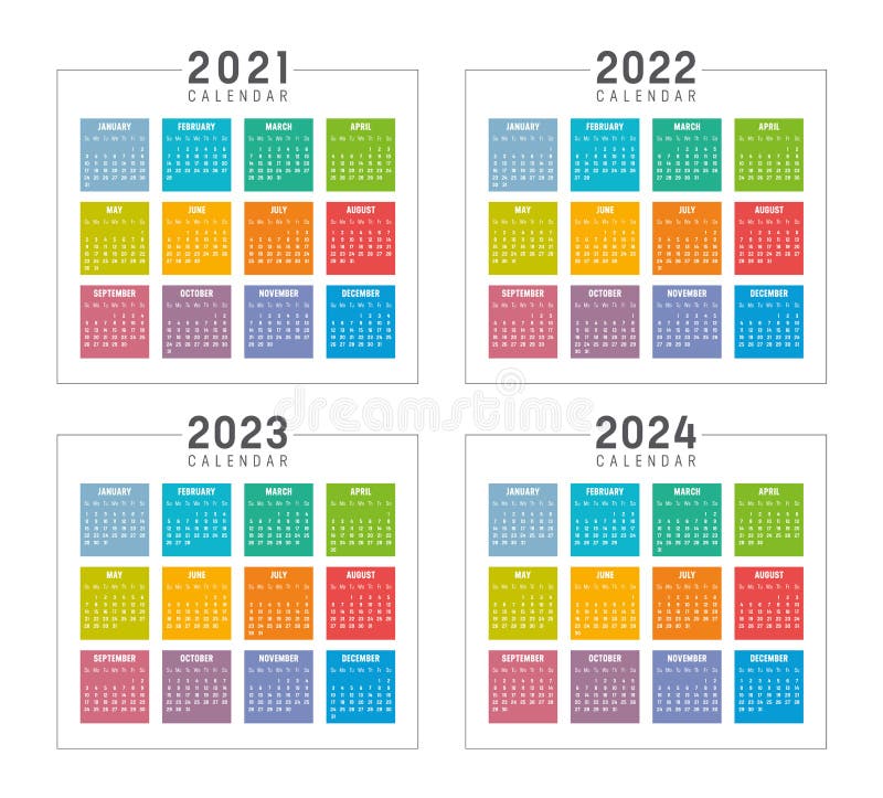 Lata 2021 2022 2023 2024 kalendarze kolorowe ilustracja wektor