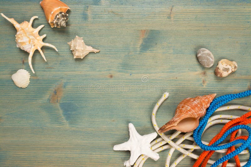 Lata t? o na drewnie z seashell i arkan? , kopii przestrze? zdjęcie stock
