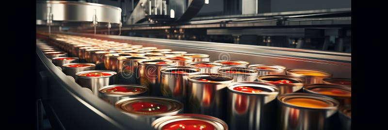 Cans move on a conveyor belt for labeling AI generated. Cans move on a conveyor belt for labeling AI generated