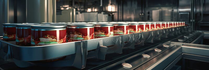 Cans move on a conveyor belt for labeling AI generated. Cans move on a conveyor belt for labeling AI generated