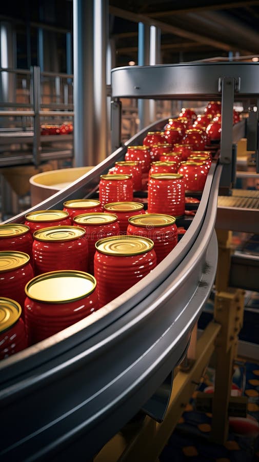 Cans move on a conveyor belt for labeling AI generated. Cans move on a conveyor belt for labeling AI generated