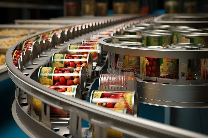 Cans move on a conveyor belt for labeling AI generated. Cans move on a conveyor belt for labeling AI generated