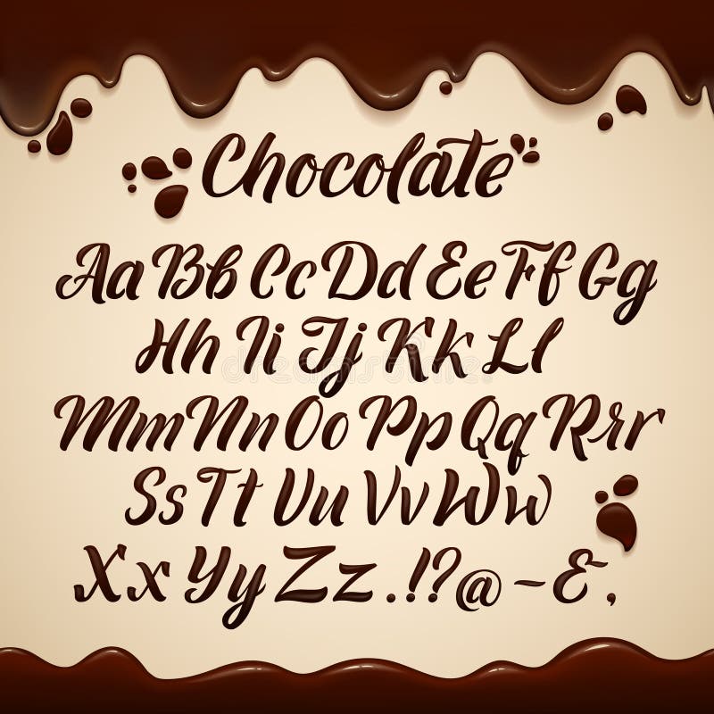 Lateinisches Alphabet in der flüssigen Art Braune Schokoladenbuchstaben der Handschrift Photorealistic Ausschnittskizze lizenzfreie abbildung Lateinisches Alphabet in der flüssigen Art Braune Schokoladenbuchstaben der Handschrift Photorealistic Ausschnittskizze lizenzfreie abbildung