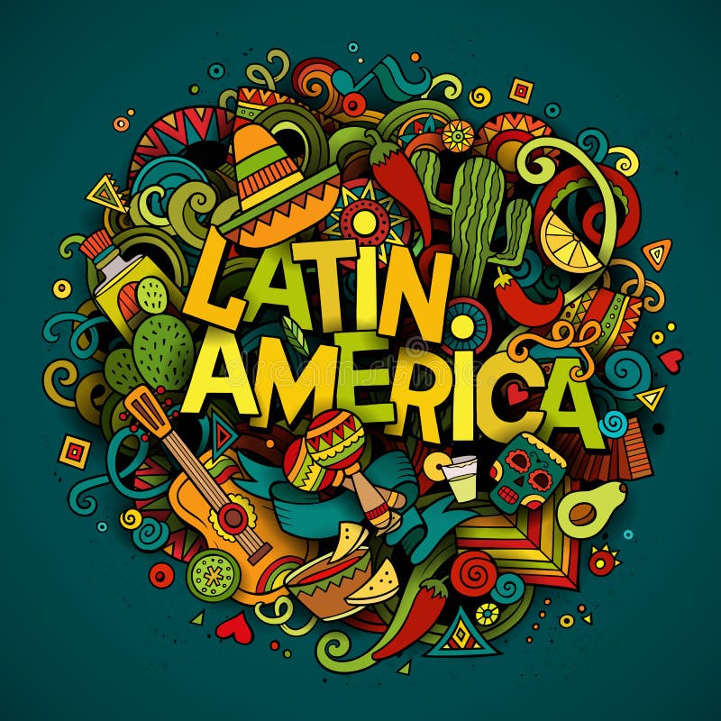 Page De Garde Amérique Latine Latin America. Cartoon Vector Hand Drawn Doodle Illustration Stock