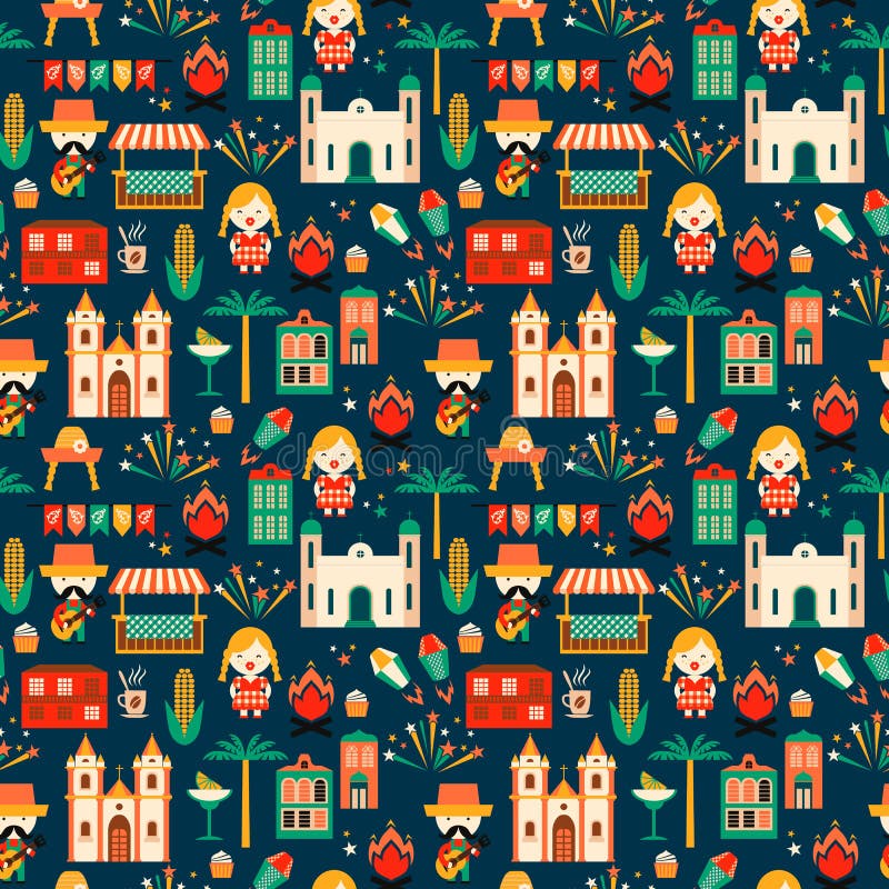 Latin American holiday, the June party of Brazil. Flat seamless pattern vector illustration Latin American holiday, the June party of Brazil. Flat seamless pattern vector illustration