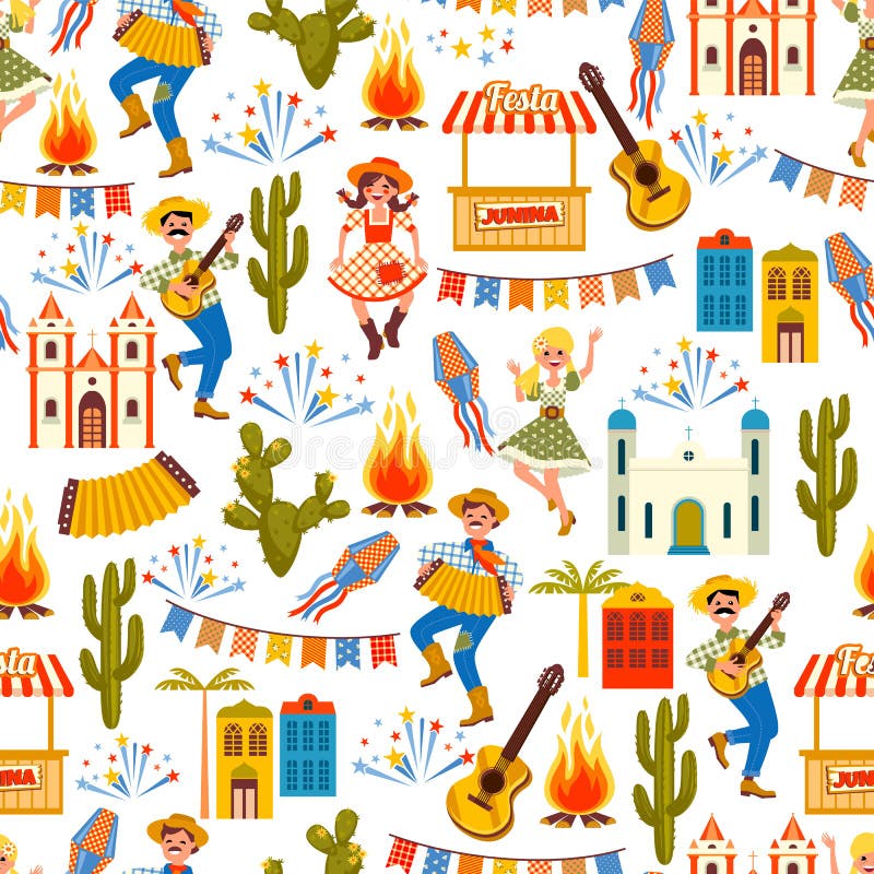 Latin American holiday, the June party of Brazil. Seamless pattern. royalty free illustration Latin American holiday, the June party of Brazil. Seamless pattern. royalty free illustration