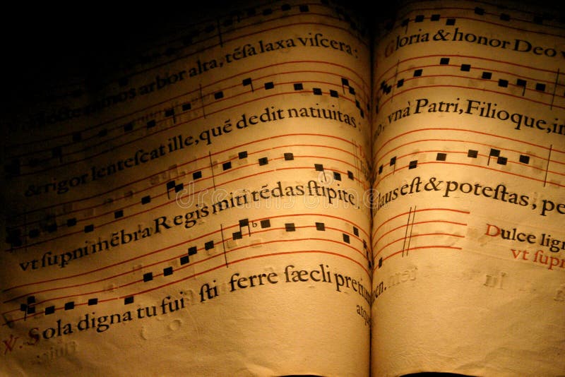 An old Christian Hymn book, normally used in choirs with musical notes and written in Latin. An old Christian Hymn book, normally used in choirs with musical notes and written in Latin