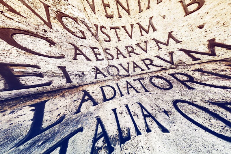 Latin Inscription on the Outside Wall of Ara Pacis Wall in Rome, Italy