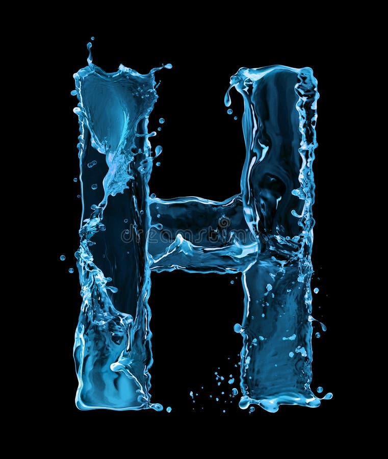 Latin Letter H Made of Water Splashes on a Black Background Stock ...