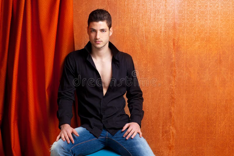 Latin spanish man portrait open black shirt