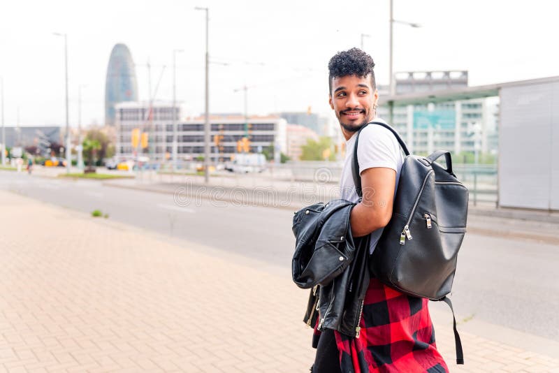 Latin Student Walking in the City with a Backpack Stock Photo - Image ...