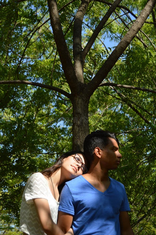 Latin Teen Couple with Emotions, Outdoors Stock Image - Image of couple
