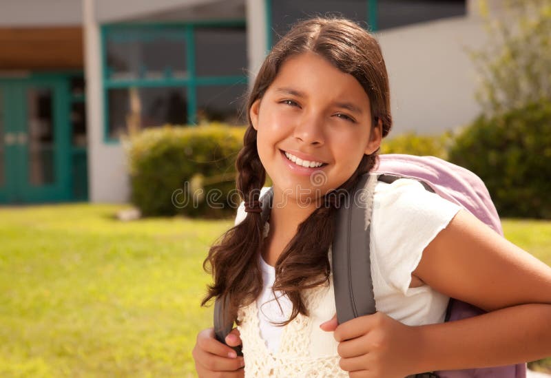 Cute Hispanic Teen Girl Student with Backpack Ready for School. Cute Hispanic Teen Girl Student with Backpack Ready for School.