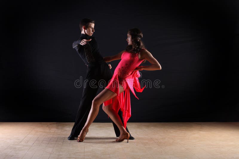 Fashion Couple Portrait, Woman Red Dress, Man in Suit, Long Cloth Stock ...