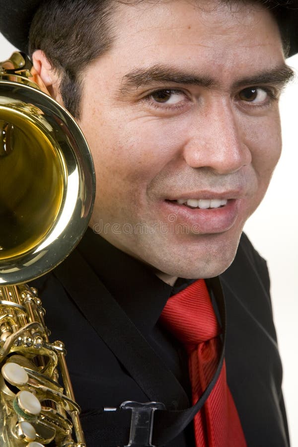 Latino Saxophone Player Isolated on White Stock Photo Image of