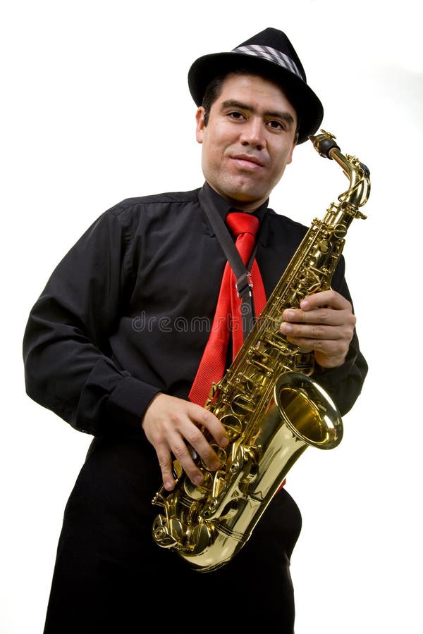 Latino Saxophone Player Isolated on White Stock Photo Image of saxophone, saxist 18867316