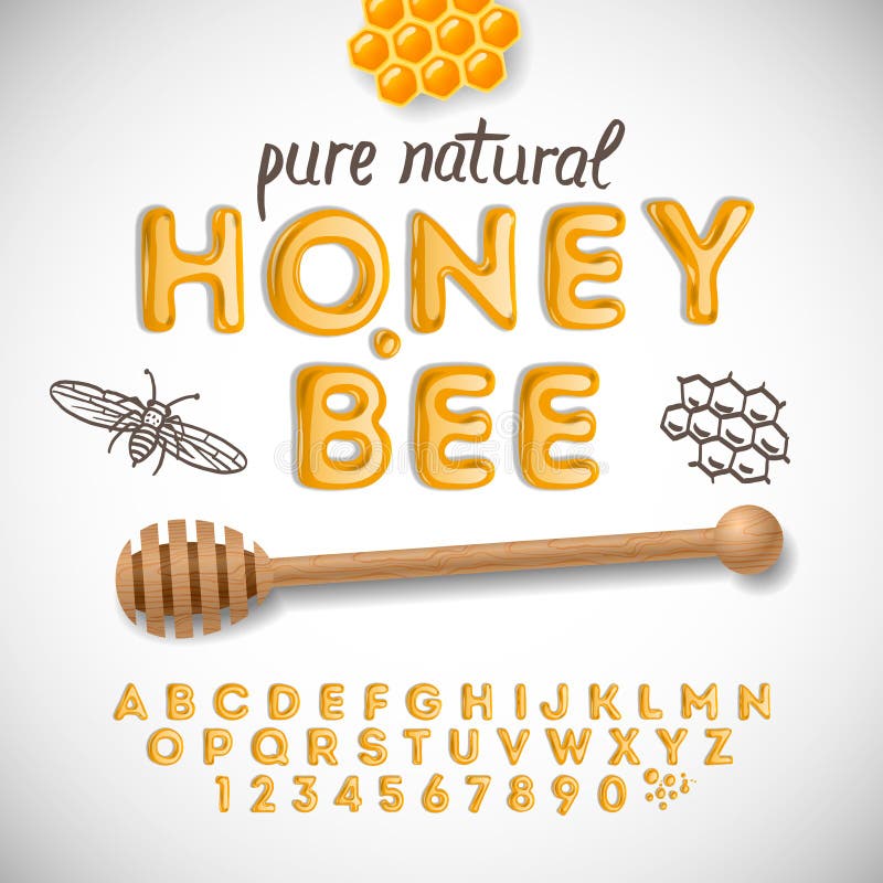 Latinskt alfabet och nummer som göras av honung