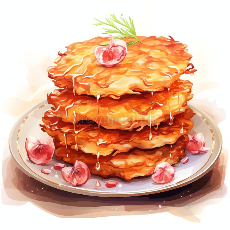 Latkes hanukkah żydowski akwarela ilustracja wektor