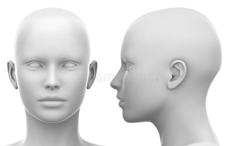 Lato capo- femminile bianco in bianco e vista frontale