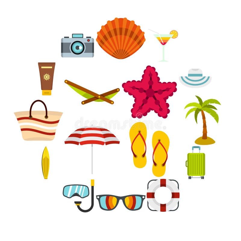 Summer rest set icons in flat style isolated on white background. Summer rest set icons in flat style isolated on white background