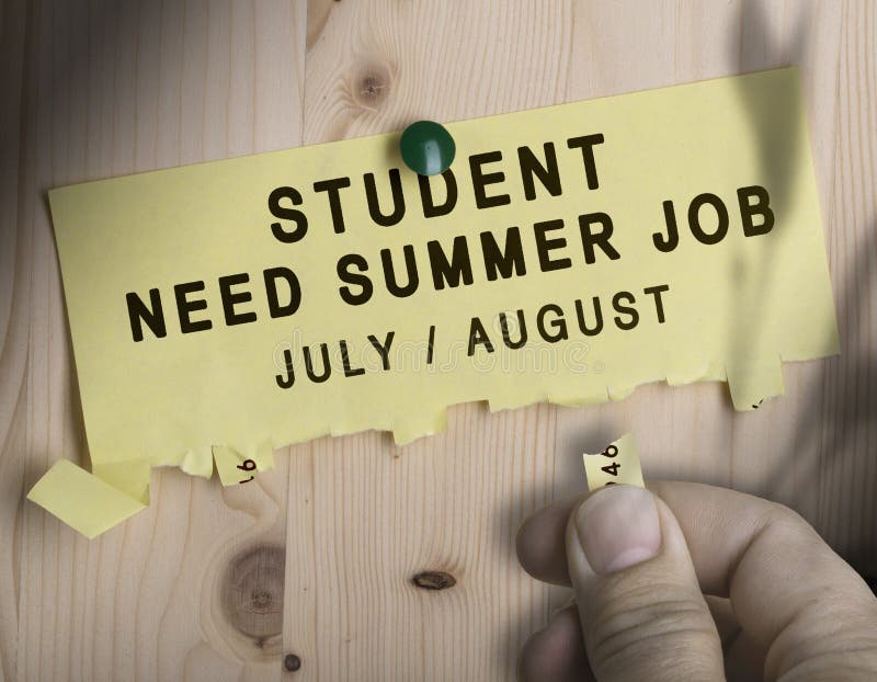 Tear off not with the text student need summer job over wooden background. Tear off not with the text student need summer job over wooden background