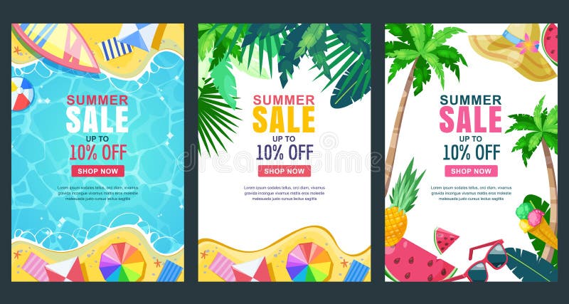 Lato sprzedaży wektorowy plakat, sztandaru szablon Sezonów tła Tropikalna rama z plażą, wodą, liśćmi i owoc piaska