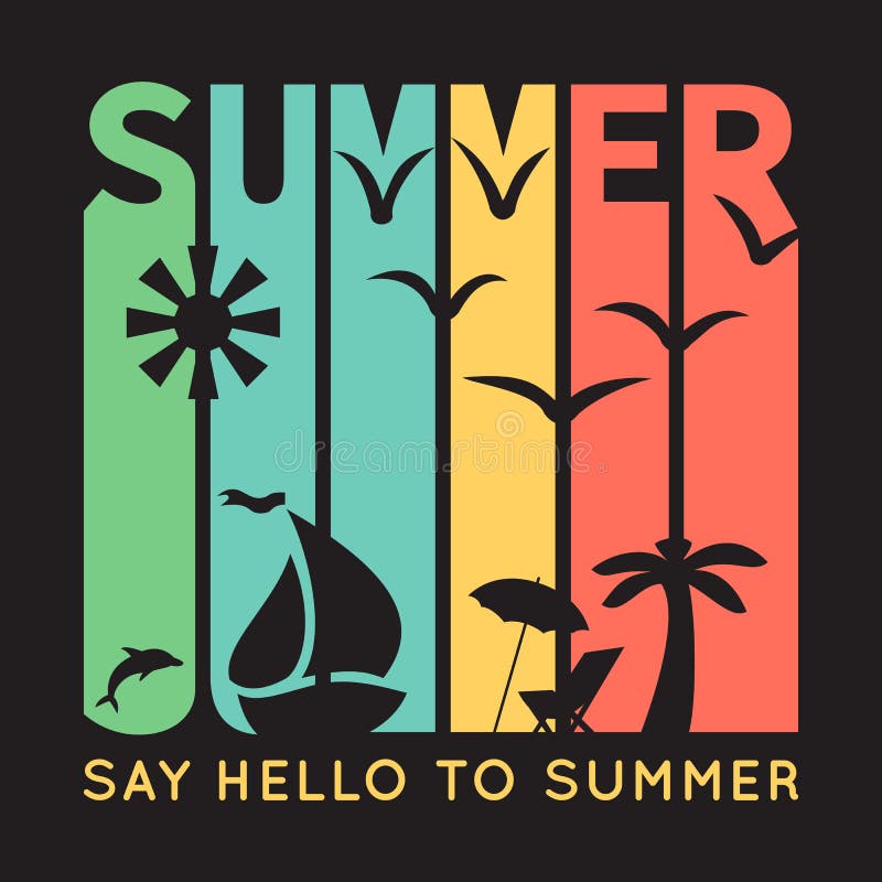 Lato typografia z plażowymi ikonami, koszulka