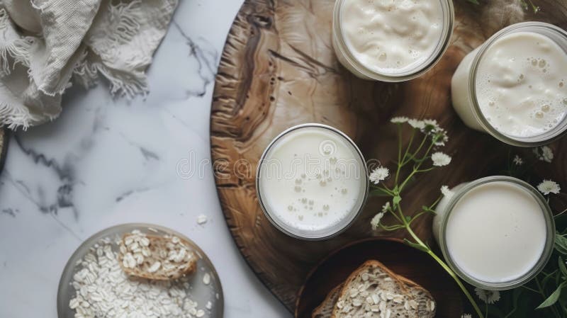 Latte biologico fresco e avena sulla superficie del marmo. giornata mondiale del latte royalty illustrazione gratis