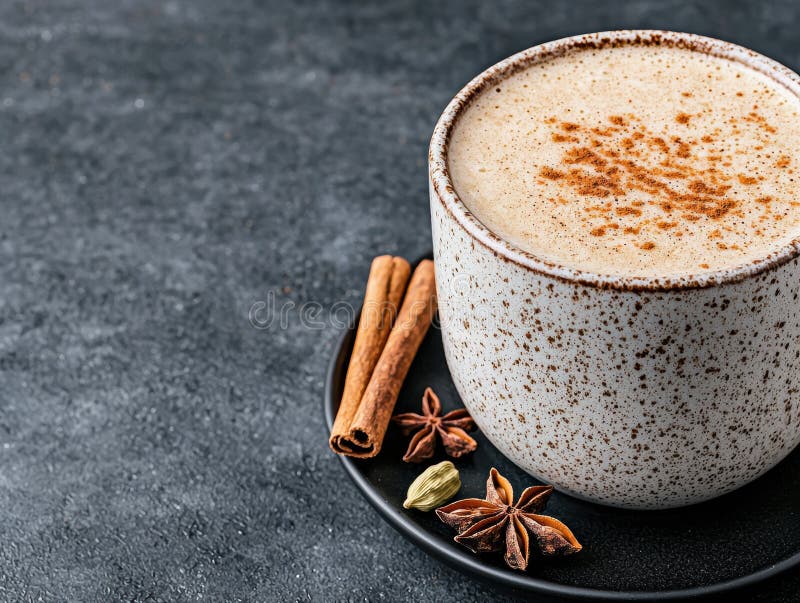 Latte gewürzt in rustikalem Schlamm mit Zimt und Sternanis vektor abbildung