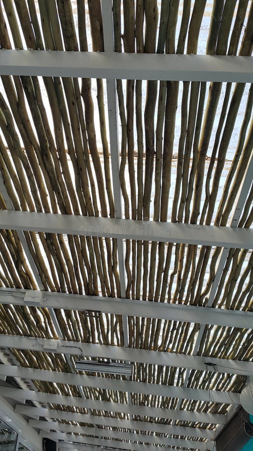 Wood Pole Lattice Ceiling stock image. Image of nailed - 103523125