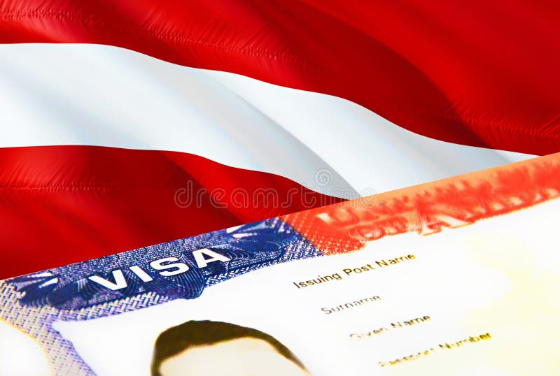 Latvia immigration document close up. Passport visa on Latvia flag. Latvia visitor visa in passport,3D rendering. Latvia multi vector illustration