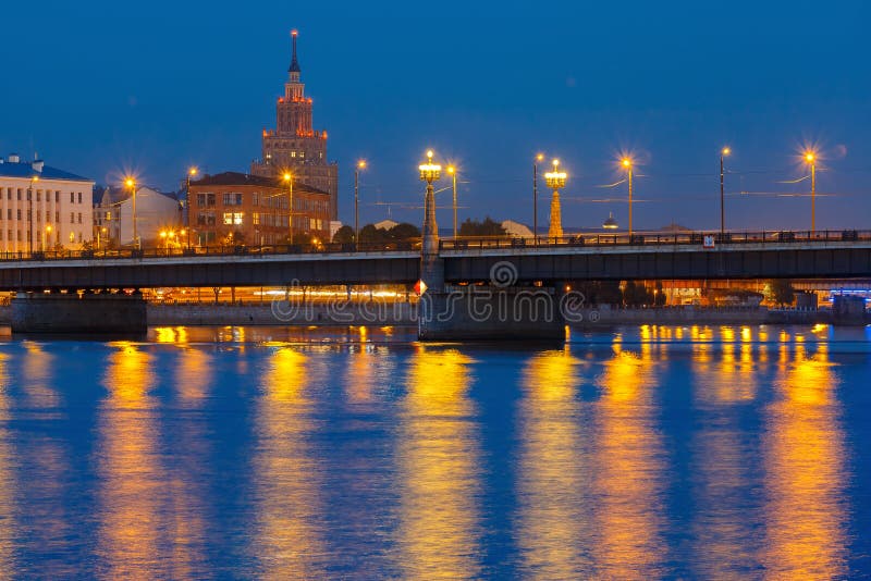 Latvian Academy of Sciences at night, Riga