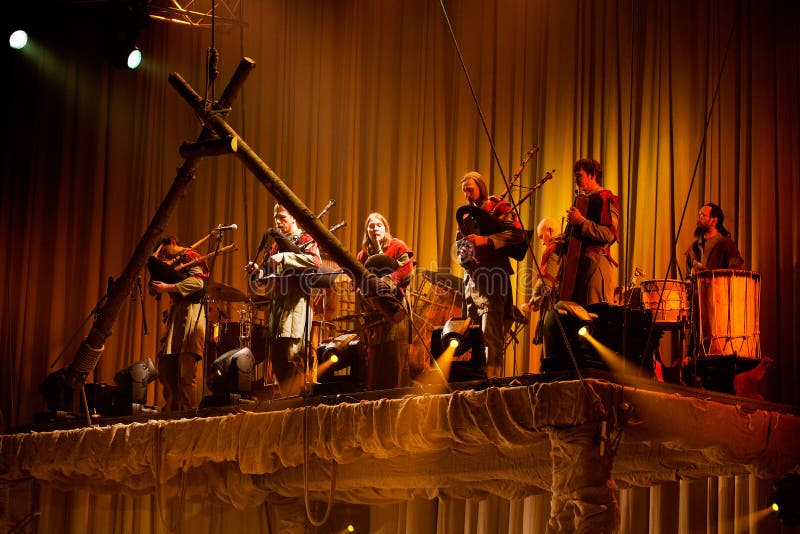 Latvian Bagpipes and Drum Music Group Auli Editorial Stock Photo