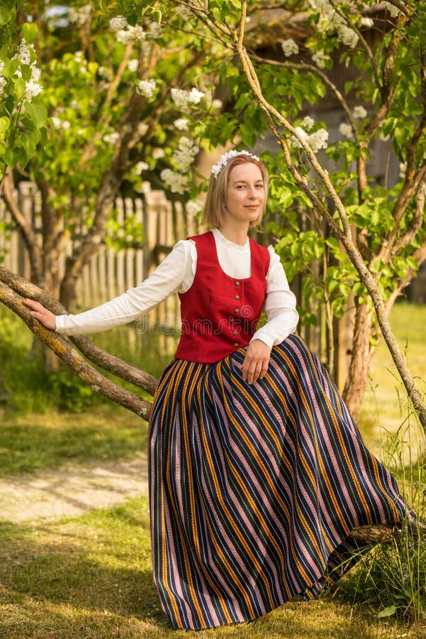 Latvian Woman in Traditional Clothing. Ligo Folk. Stock Image - Image ...