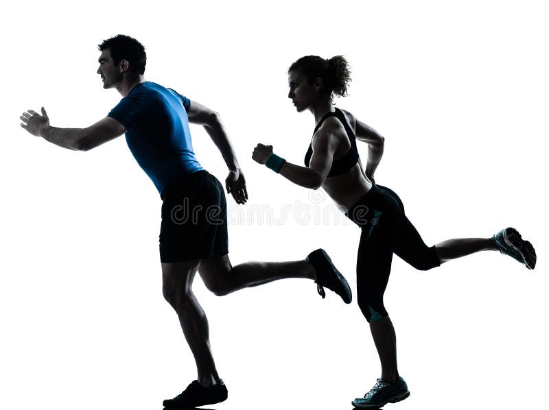 Laufende rüttelnde Sprint des Mannfrauen-Läufers lizenzfreie stockbilder Laufende rüttelnde Sprint des Mannfrauen-Läufers lizenzfreie stockbilder