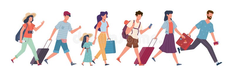 Laufende Touristen. Menschen mit Gepäckeile zu den Flugreisenden im Flughafen, der flache Abfahrtverspätung wartet stock abbildung