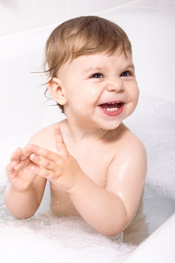 Little Girl Bathes in a Bath with Soap Bubbles Stock Image Image of