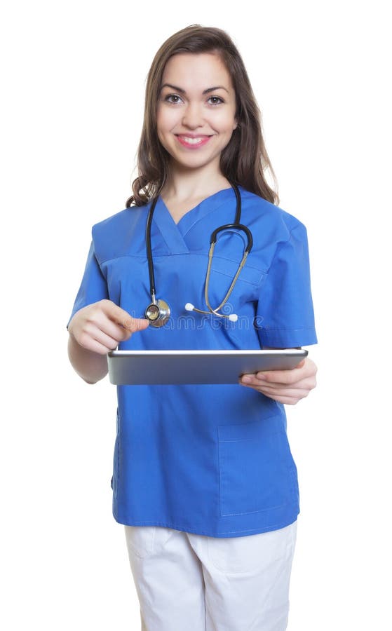 Laughing Caucasian Nurse Working Tablet Computer Stock Photos Free