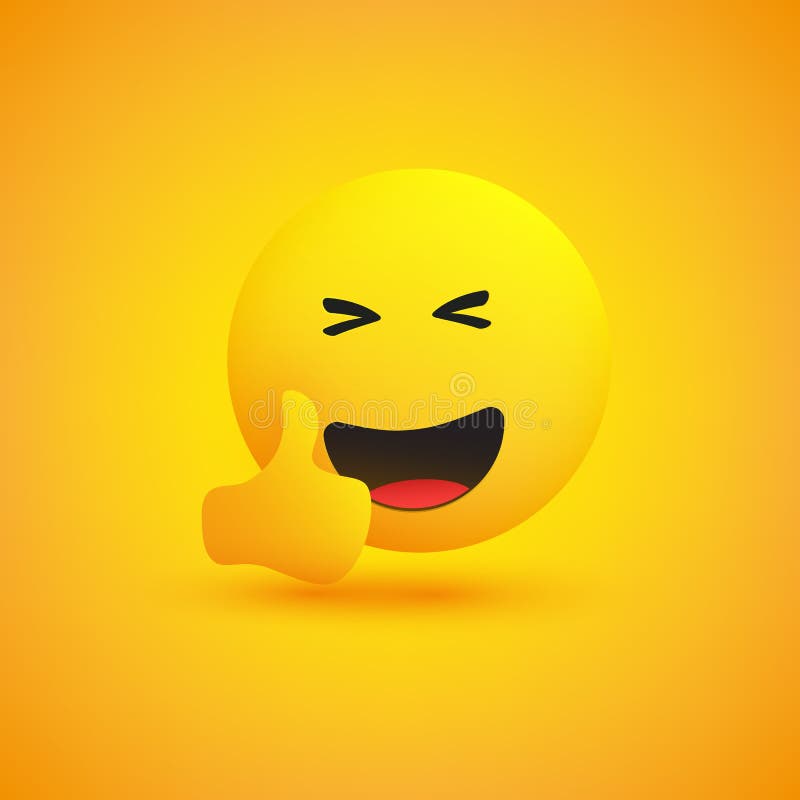 Laughing Emoji Showing Thumbs Up Simple Happy Emoticon On Yellow Background Vector Design Stock Vector Illustration Of Emoticon Expression