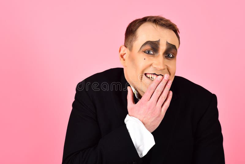 Laughing Face. Comedian Performer Giggling. Mime Artist. Mime with Face 