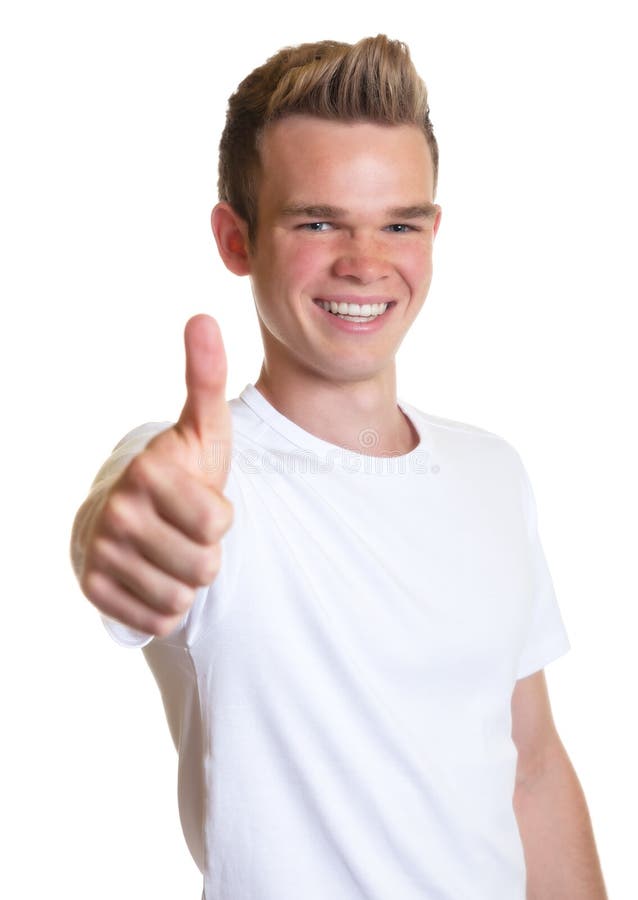 Laughing Guy With Blond Hair Showing Thumb Stock Photo Image Of