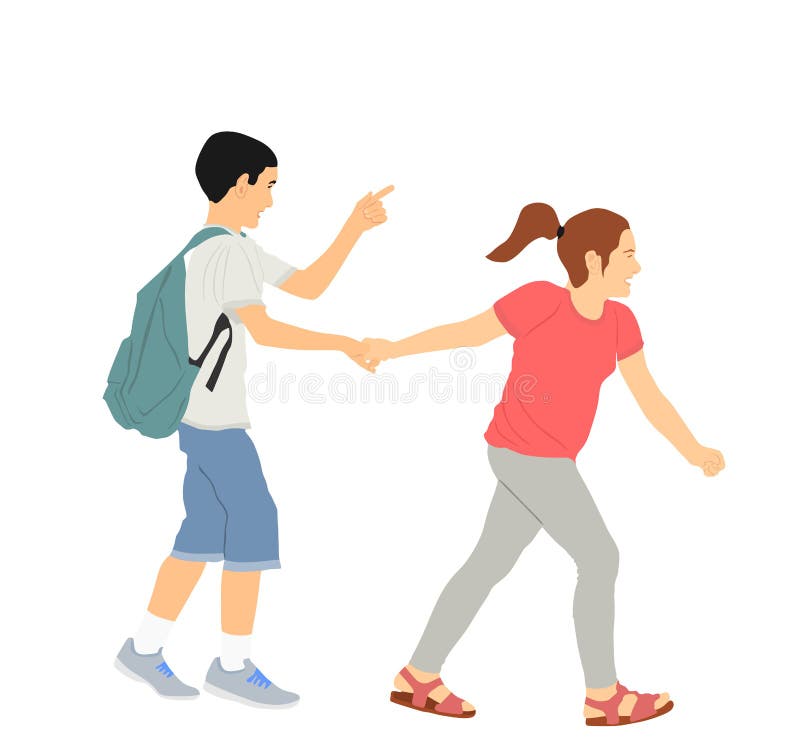 Laughing Kids Going To School Together, Vector Illustration. Back To ...