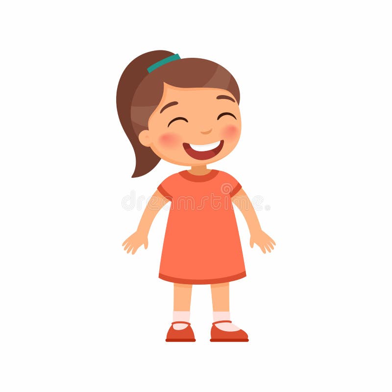 Laughing Little Girl Flat Vector Illustration. Cheerful Child with a Smile  on Face Standing Alone Cartoon Character Stock Vector - Illustration of  alone, face: 188489009