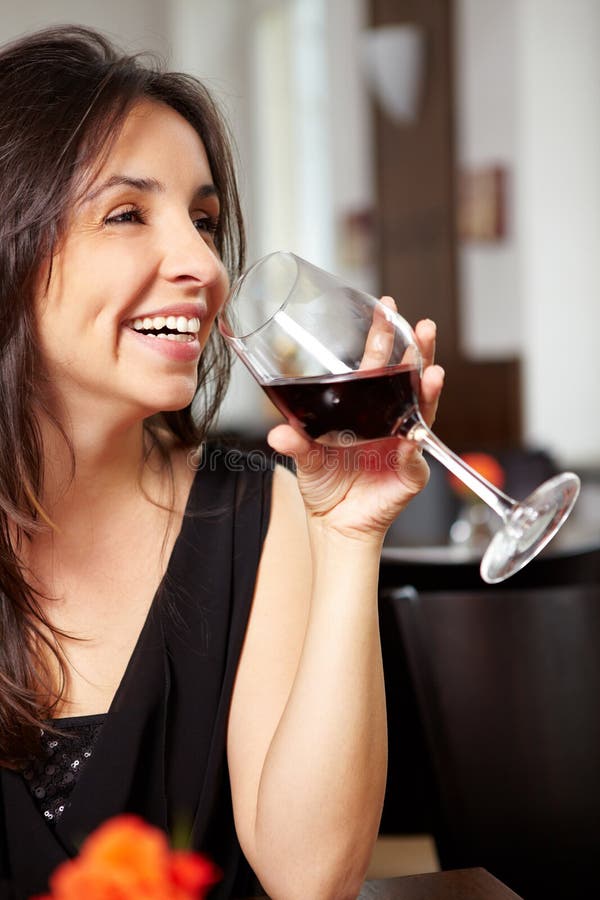 Laughing Woman with Glass of Red Wine Stock Image - Image of gourmet ...