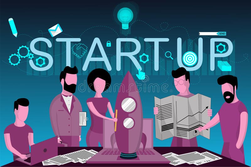 The launch of a new business, start up, teamwork stock illustration The launch of a new business, start up, teamwork stock illustration