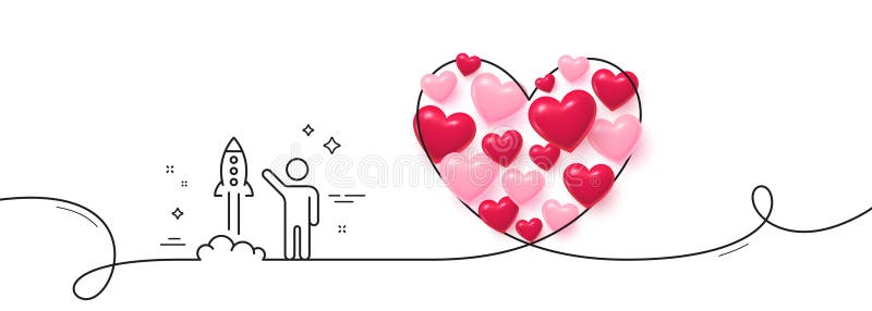 Launch project line icon. Startup rocket sign. Continuous line big heart. Vector vector illustration