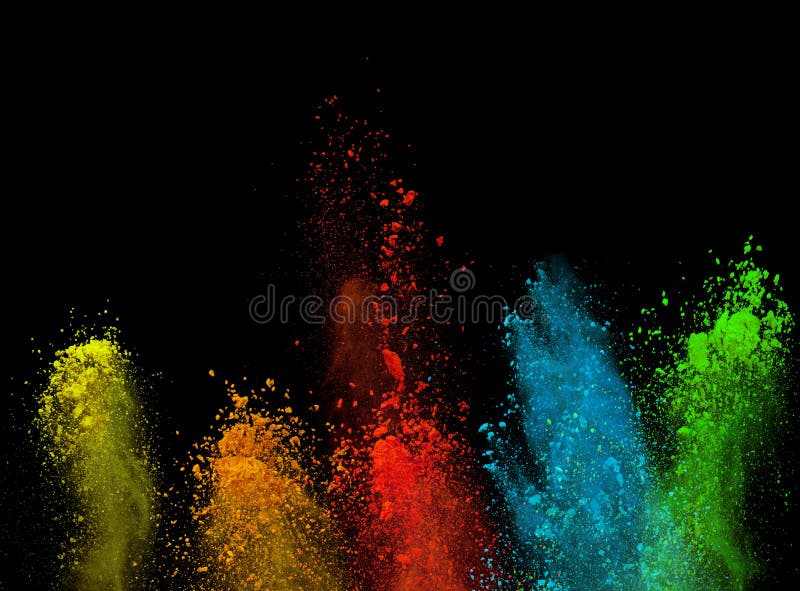 colorful rainbow holi paint color powder explosion isolated dark black wide  panorama background. peace rgb beautiful party concept Stock Photo