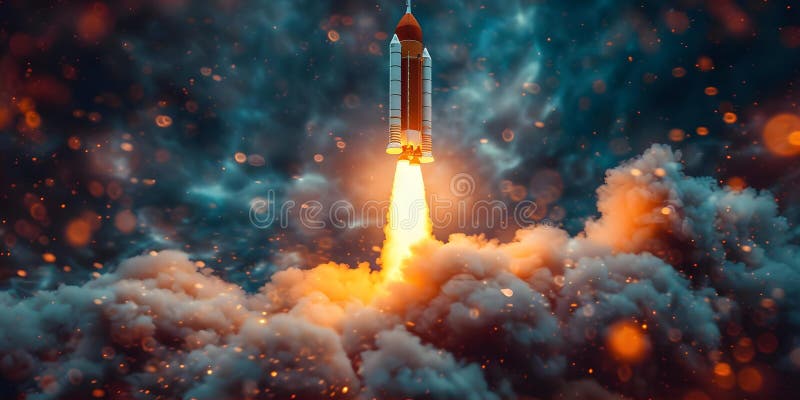 Launching a virtual rocket: Symbolizing growth and ambition in an innovative startup business. vector illustration